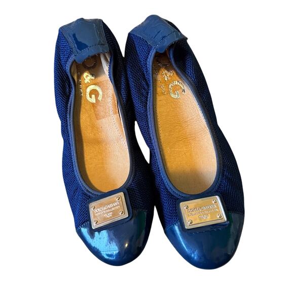 Dolce & Gabanna Blue Leather Stretch Ballet Flats Womens 9 Casual Slip On Shoes - Picture 1 of 10